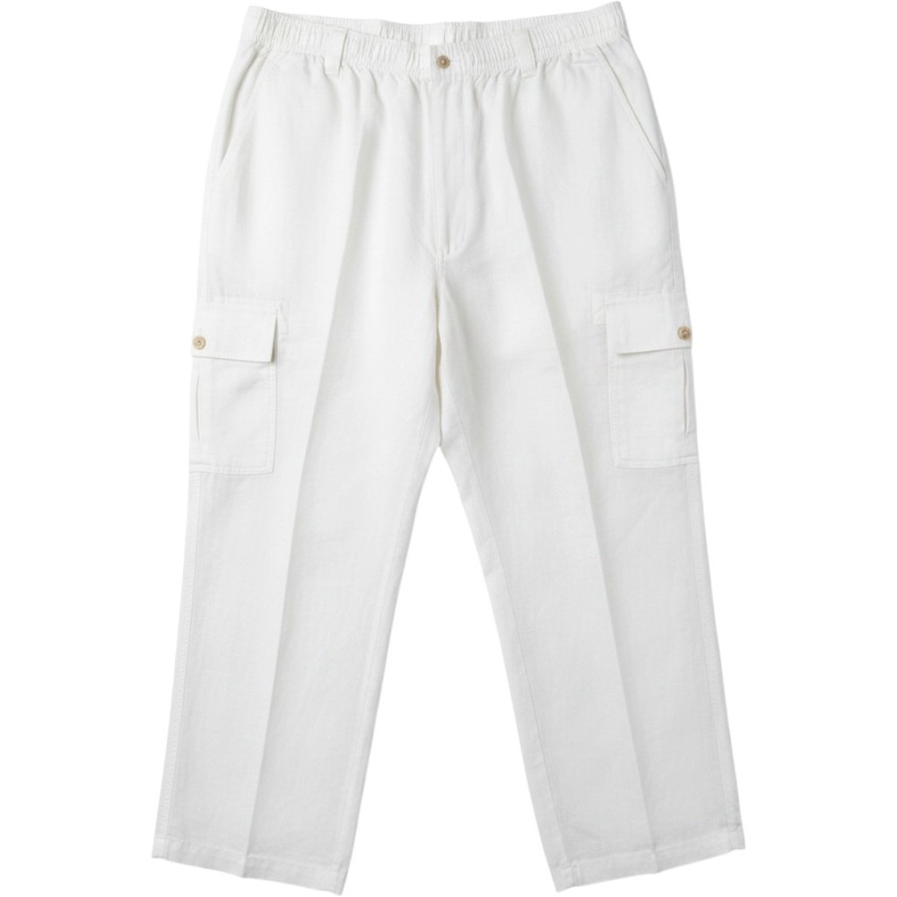 Caribbean Mens White Linen Cargo Pants Elastic Waist Drawstring Relaxed 42x32